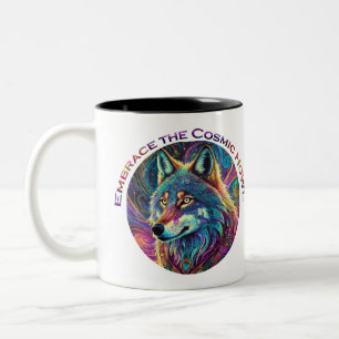 Embrace the Cosmic Howl Wolf Two-Tone Coffee Mug