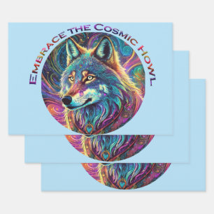 Embrace the Cosmic Howl Wolf Wrapping Paper Sheet