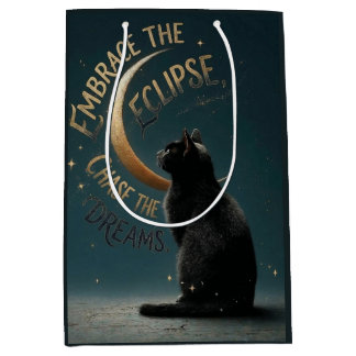 "Embrace the Eclipse" Celestial Cat Illustration Medium Gift Bag