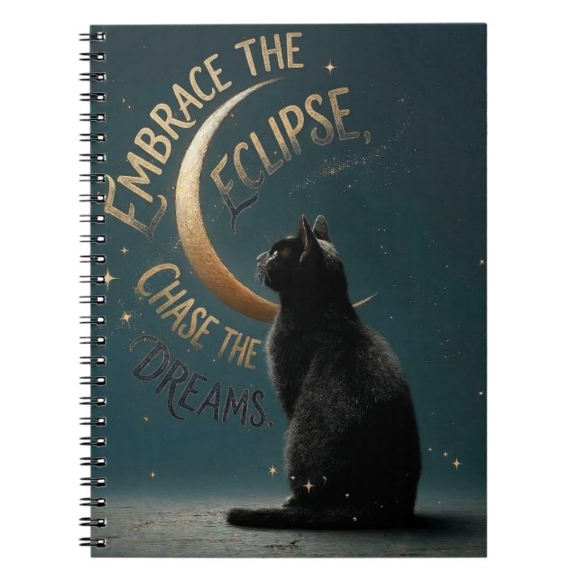 "Embrace the Eclipse" Celestial Cat Illustration Notebook (Front)