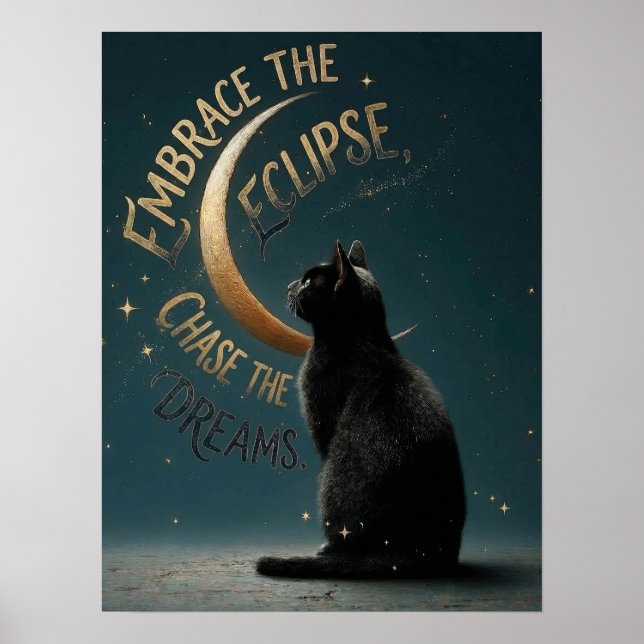 "Embrace the Eclipse" Celestial Cat Illustration Poster (Front)