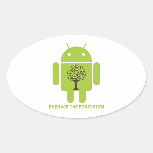 Embrace The Ecosystem (Android Bug Droid Oak Tree) Oval Sticker (Front)