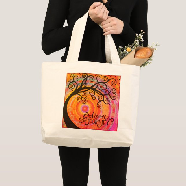 Embrace the Journey Whimsical Tree Inspirational Large Tote Bag (Front (Product))