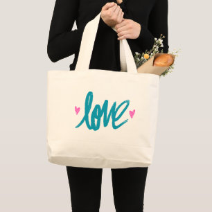 Embrace The Love Turquoise Pink Heart Tote Bag