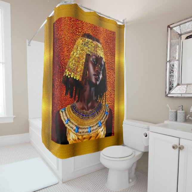 “Embrace the Majesty of Nubian Queens” Shower Curtain (In Situ)