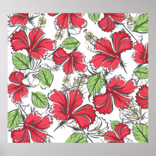 Embrace the tropics with vintage hibiscus pattern poster