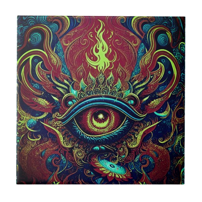 Embrace the Visionary Spirit Abstract Flaming Eye Tile (Front)