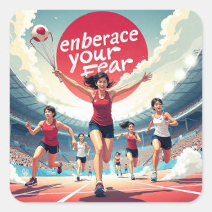 Embrace Your Fear – kawaii Motivational Runner Square Sticker