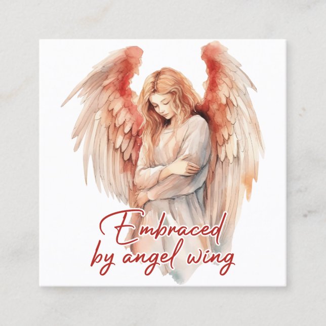 Embraced by angel wings square business card (Front)