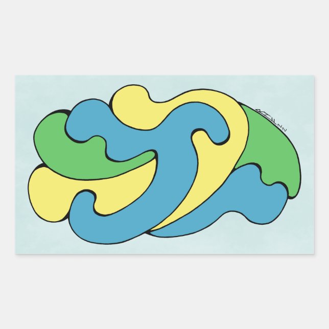 Embracing Curves (Yellow, Blue, Green) Rectangular Sticker (Front)