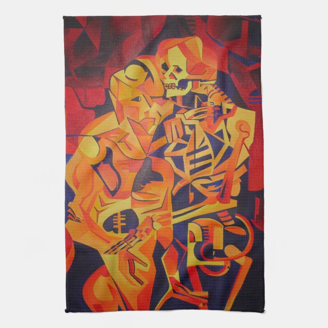 Embracing Death Colourful Geometric Art Tea Towel (Vertical)