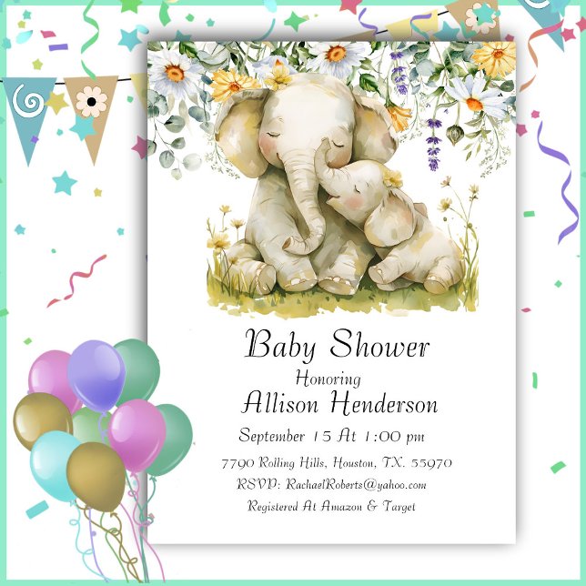 Embracing Mum And Baby Elephant Baby Shower   Invitation (Creator Uploaded)