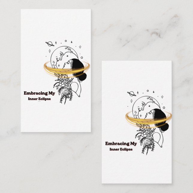 Embracing My Inner Eclipse Celestial Moon Line Art Business Card (Front/Back)