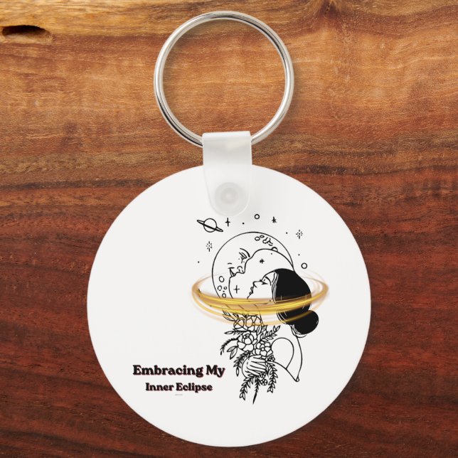 Embracing My Inner Eclipse Celestial Moon Line Art Key Ring (Back)