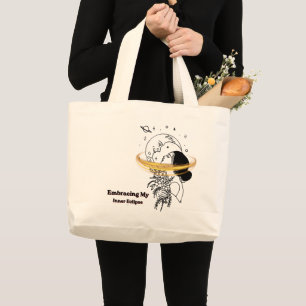 Embracing My Inner Eclipse Celestial Moon Line Art Large Tote Bag
