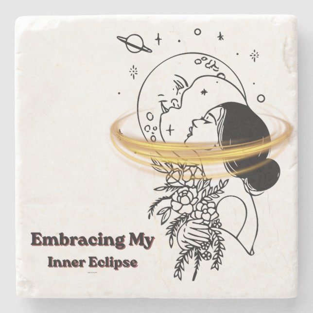 Embracing My Inner Eclipse Celestial Moon Line Art Stone Coaster (Front)