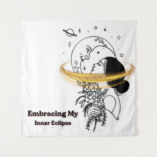 Embracing My Inner Eclipse Celestial Moon Line Art Tapestry