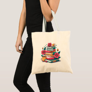 Embracing the Beauty of Flowery Books and Tea Tote Bag