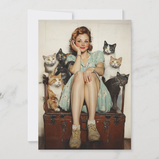 Embracing the Retro Crazy Cat Lady Vibes Invitation (Front)