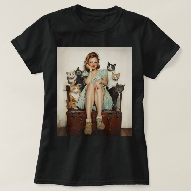 Embracing the Retro Crazy Cat Lady Vibes T-Shirt (Design Front)