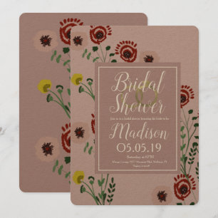 Embroided Floral Bridal Shower Vintage Foil Rings Invitation