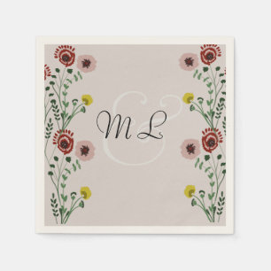 Embroided Wedding Botanical Floral Greenery Napkin