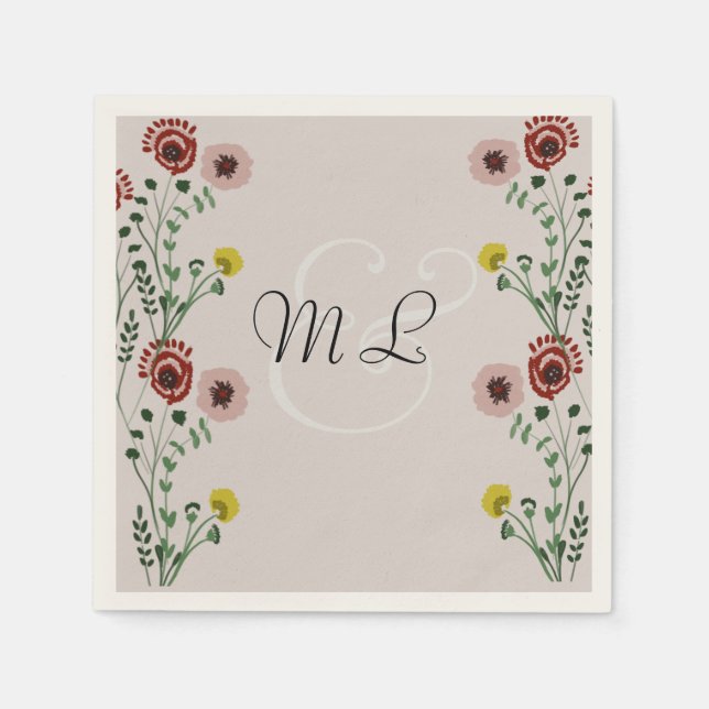 Embroided Wedding Botanical Floral Greenery Napkin (Front)