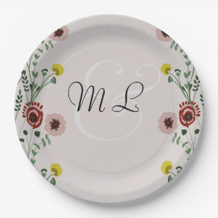 Embroided Wedding Vintage Floral Greenery Botany Paper Plate