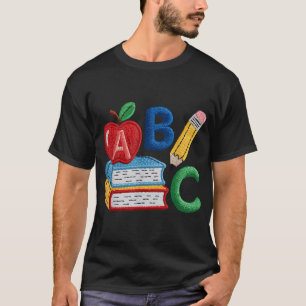 Embroidered Alphabet Preschool Teacher Back  T-Shirt