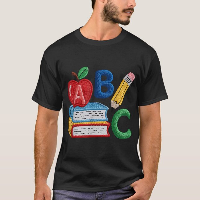 Embroidered Alphabet Preschool Teacher Back  T-Shirt (Front)