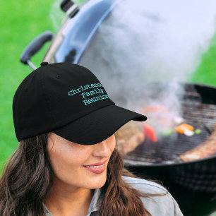 Embroidered Aqua Name on Black Family Reunion Cap