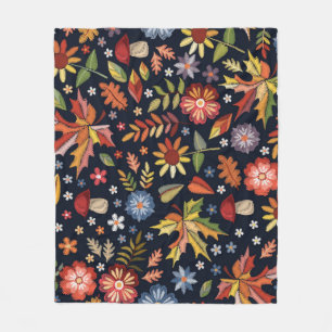 Embroidered Autumn: Colourful Floral Pattern. Fleece Blanket