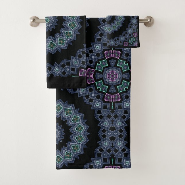 Embroidered beads pattern bath towel set (Insitu)