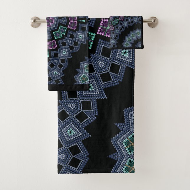 Embroidered beads pattern bath towel set (Insitu)