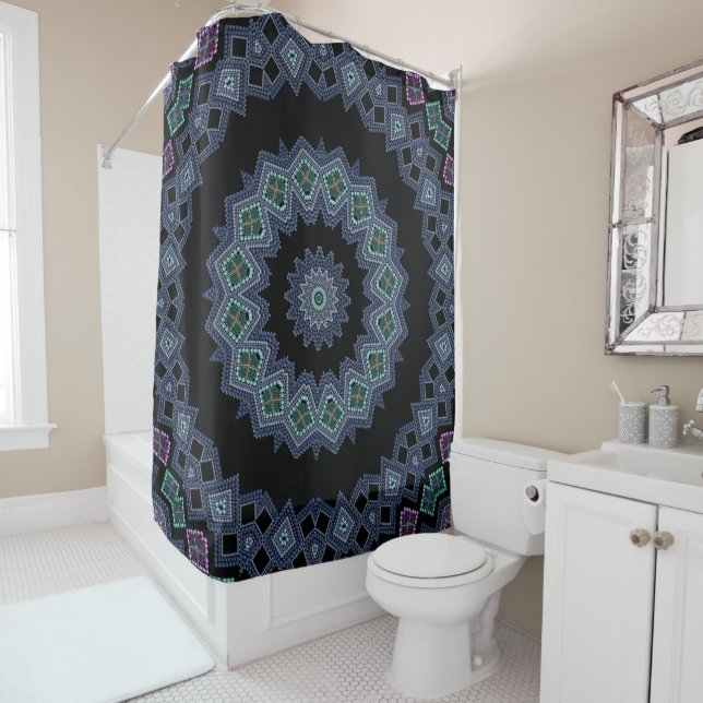 Embroidered beads pattern shower curtain (In Situ)