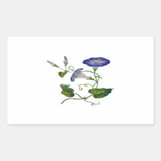 Embroidered Blue Morning Glories Rectangular Sticker