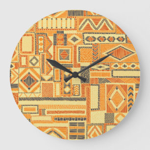 Embroidered Bohemian Patchwork Seamless Pattern Large Clock