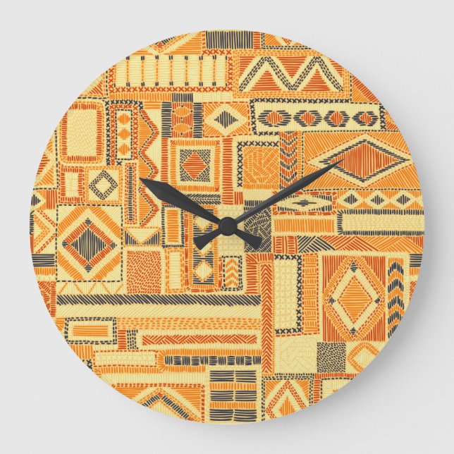 Embroidered Bohemian Patchwork Seamless Pattern Large Clock (Front)