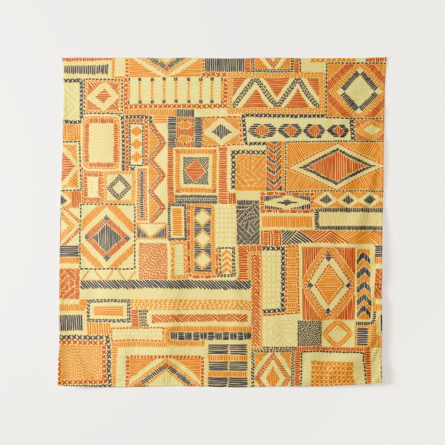 Embroidered Bohemian Patchwork Seamless Pattern Tapestry (Front)