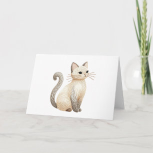 Embroidered Boho Cat Neutral Kitty Blank Greeting  Card