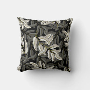 Embroidered branches: black-white print. cushion