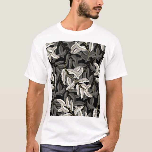 Embroidered branches: black-white print. T-Shirt (Front)