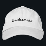 Embroidered Bridesmaid Bachelorette Baseball Hat<br><div class="desc">This embroidered trendy Bridesmaid bachelorette baseball hat is the must have staple to your bridesmaid wardrobe. This white bridesmaid baseball hat makes the perfect bridesmaid proposal gift or hen party merch. Featuring a modern minimalist design with simple black italic font.</div>