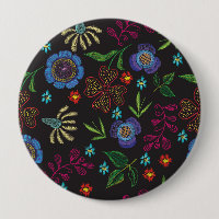 embroidered brooch with flowers on a black backgro