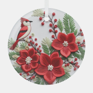 Embroidered Cardinal Christmas ornaments