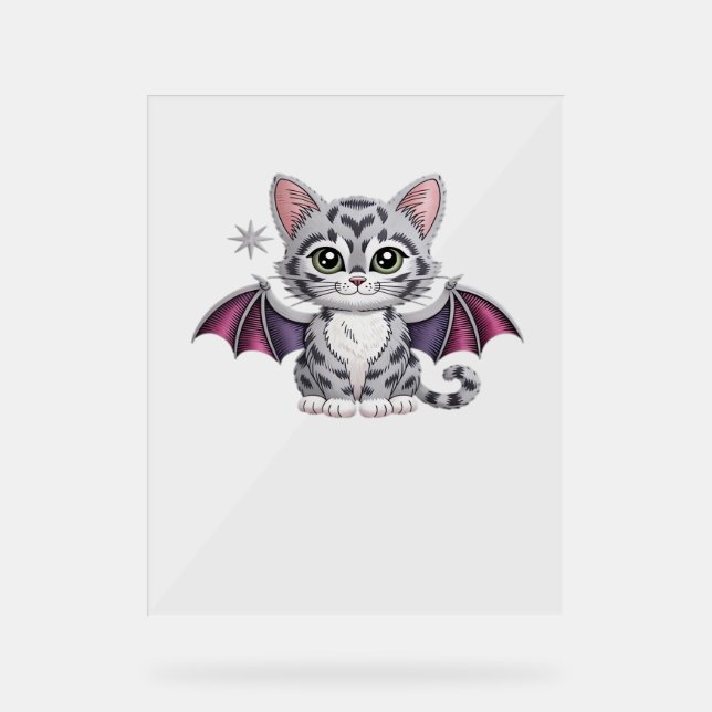 embroidered cat bat Classic T-Shirt Acrylic Sign (Front)