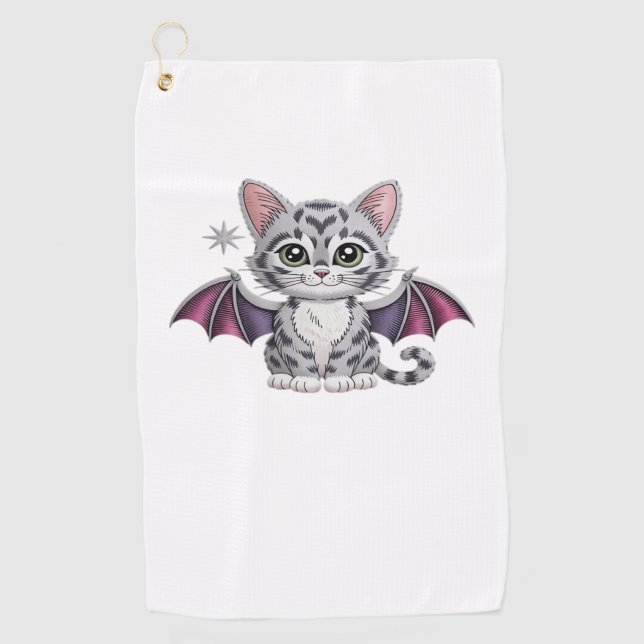 embroidered cat bat Classic T-Shirt Golf Towel (Front)