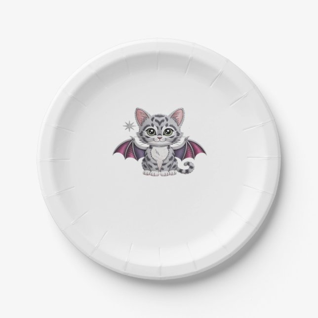 embroidered cat bat Classic T-Shirt Paper Plate (Front)