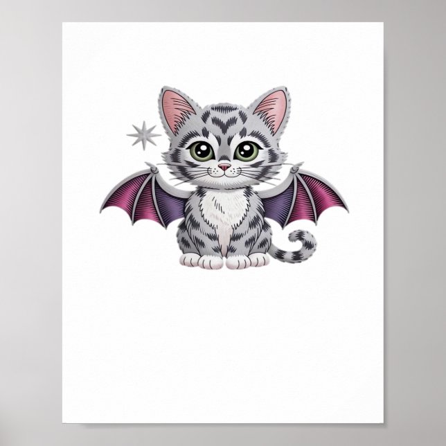 embroidered cat bat Classic T-Shirt Poster (Front)