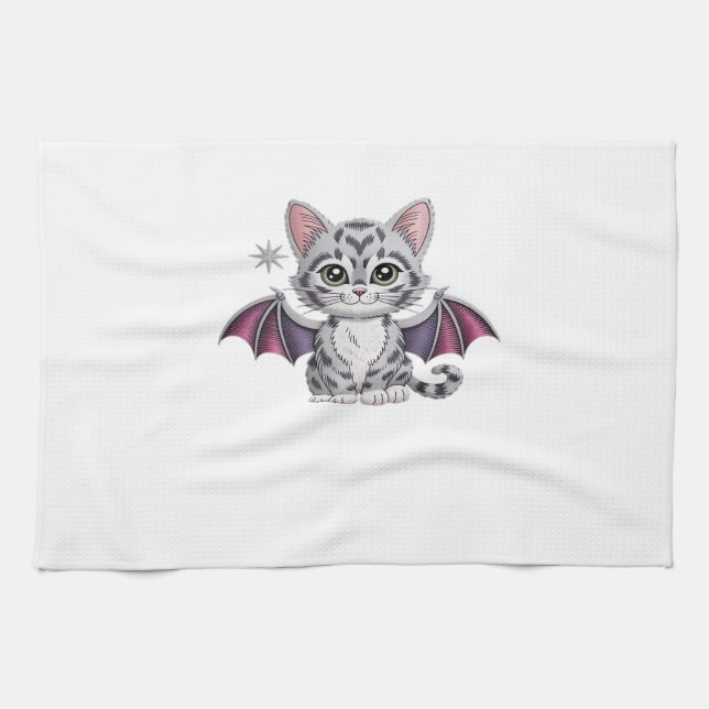 embroidered cat bat Classic T-Shirt Tea Towel (Horizontal)